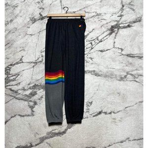 AVIATOR NATION Rainbow Stitch Sweatpants Black Grey Two Tone One Leg M Médium